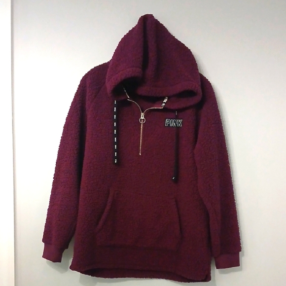 Victoria's Secret PINK wine Sherpa Hoodie, pre-loved,  good conditions Sz Medium - Picture 1 of 5